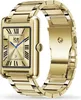 A gold-colored Ice-Watch smartwatch with a rectangular face and Roman numerals on a plain white background. Produktbild-Vorschau