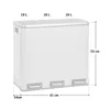 A diagram of a three-compartment trash can with dimensions and capacity labels. Produktbild-Vorschau