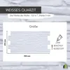 A diagram showing the dimensions and texture of a white quartzite wall panel, with an illustration of glue. Produktbild-Vorschau