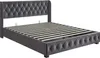 A gray upholstered bed frame with a tufted headboard and footboard, shown from a three-quarter angle against a white background. Voir les images du produit