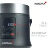 Close-up of a digital rice cooker with its LED display and control panel visible. Text overlays highlight features. Anteprima dell’immagine prodotto