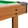 A close-up view of the corner of a pool table, showing the wooden frame, black corner protector, and green felt. Voir les images du produit