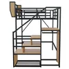 A loft bed with stairs and shelves, shown from the front against a white background. Voir les images du produit