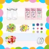 A collage of craft supplies including glass jars, stickers, buttons, and tape, arranged on a light background with colorful circles around the edges. Produktbild-Vorschau