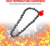 A chainsaw chain is shown against a background of fire and smoke, with text highlighting its high-temperature hardening. Náhled obrázku produktu