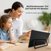 A woman and a child are looking at a portable monitor on a desk. Produktbild-Vorschau