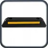 A black parking curb with yellow reflective strips and holes for mounting. Produktbild-Vorschau