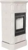 A white tiled wood-burning stove with a black glass door. Anteprima dell’immagine prodotto