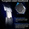 Close-up of a headphone headband with marketing text highlighting its features. Produktbild-Vorschau