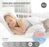 A young girl sleeping peacefully on a bed, with marketing text and graphics overlaid. Produktbild-Vorschau