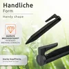 Close-up of black plastic garden stakes with text overlays highlighting features. Podgląd zdjęcia produktu