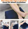 A collage of images showing an inflatable footrest pillow in use and its features. Produktbild-Vorschau