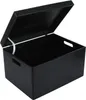 A black wooden storage box with its lid open, shown against a white background. Produktbild-Vorschau