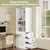 A white bookshelf with drawers is shown next to a window and a desk with a chair. Anteprima dell’immagine prodotto