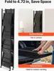 A folded shelf being placed into the back of a truck, with other images showing the shelf stored vertically and the text "Fold to 4.72 in, Save Space". Produktbild-Vorschau