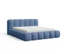 A blue upholstered bed frame with a mattress on a white background. Voir les images du produit