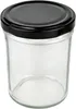A clear studio shot of an empty glass jar with a black lid. Podgląd zdjęcia produktu