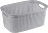 A grey plastic laundry basket with a woven texture and handles. Produktbild-Vorschau
