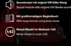 A red VW Beetle model with text overlays describing its features. Produktbild-Vorschau