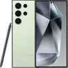 A light green Samsung Galaxy S24 Ultra smartphone with its stylus is shown from the back and front. Voir les images du produit