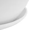A close-up view of the bottom edge of a white ceramic plant pot and its saucer. Náhled obrázku produktu