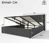 A diagram showing the dimensions of a bed frame with storage. Produktbild-Vorschau