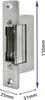 A close-up studio shot of a silver electric door strike with dimensions indicated. Produktbild-Vorschau