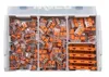 A clear, well-lit studio shot of a storage box filled with electrical connectors. Podgląd zdjęcia produktu