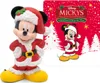 A Mickey Mouse figurine dressed as Santa Claus stands next to a Christmas-themed card featuring Mickey Mouse and holiday imagery. Produktbild-Vorschau
