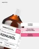 A brown glass bottle of Rizinusöl (castor oil) with a white cap, set against a light gray and white background. A label on the bottle contains product information. To the right, colored bars list potential uses for the oil. Produktbild-Vorschau