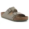 A pair of Birkenstock Arizona sandals in faded khaki. Produktbild-Vorschau