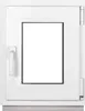 A white window with a clear glass pane, a white handle, and hinges. Anteprima dell’immagine prodotto