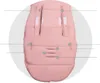 A close-up view of a pink stroller footmuff, showing its quilted texture and strap slots. Produktbild-Vorschau