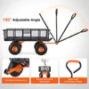A garden wagon with adjustable handle and close-up shots of its features. Voir les images du produit