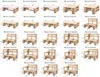 A collage of various furniture items made from wooden pallets, each with dimensions and labels. Produktbild-Vorschau