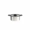 A stainless steel pot with a black lid and handles, shown from the side against a white background. Podgląd zdjęcia produktu