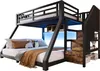 A bunk bed with a lower full-size bed and an upper twin-size bed, featuring stairs with storage compartments and LED lighting. Anteprima dell’immagine prodotto