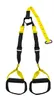 A pair of black and yellow suspension training straps with handles, isolated on a white background. Náhled obrázku produktu