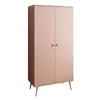 A pink wardrobe with two doors and wooden legs, shown against a white background. Produktbild-Vorschau