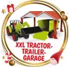 A toy tractor and trailer parked under a garage structure, with Christmas decorations. Produktbild-Vorschau