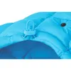A close-up of a blue stroller footmuff with a drawstring closure. Produktbild-Vorschau