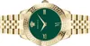 A close-up studio shot of a gold-colored watch with a green dial. Produktbild-Vorschau