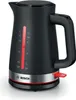 A black Bosch electric kettle with a silver base and red accents, shown on a white background. Anteprima dell’immagine prodotto