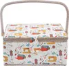 A sewing basket with a handle and a patterned fabric exterior, shown against a white background. Produktbild-Vorschau