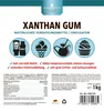 The image is a product label for Xanthan Gum, showing illustrations of its uses. Produktbild-Vorschau