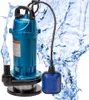 A blue submersible pump with a float switch is shown against a background of splashing water. Anteprima dell’immagine prodotto