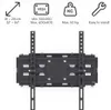 A black TV wall mount is shown against a white background, with icons and text detailing its specifications. Voir les images du produit