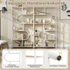 A multi-shelf bookcase filled with decorative items and books, shown in a room setting. Close-up shots of product features are also included at the bottom. Produktbild-Vorschau