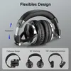 A studio shot of headphones with text and diagrams highlighting their features. Produktbild-Vorschau