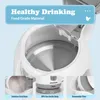 Close-up view of the inside of a white and gray electric kettle, with inset images showing details of the base, body, and filter. Produktbild-Vorschau